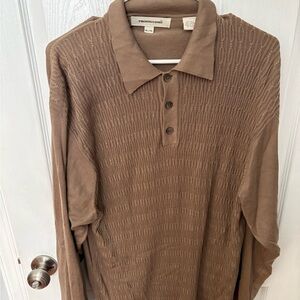 Pronto Uomo Men’s Brown Silk Cable-Knit long-sleeve Polo XL